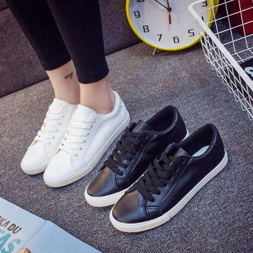 2020 new spring tenis feminino lace-up white shoes woman PU Leather solid color female shoes casual women shoes sneakers