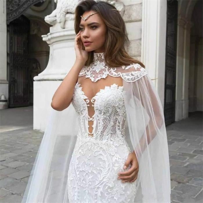 Eightree Customized Lace Mermaid Wedding Dresses Cathedral Train Sleeveless Illusion Sexy Backless Dresses Appliques Bride Dress
