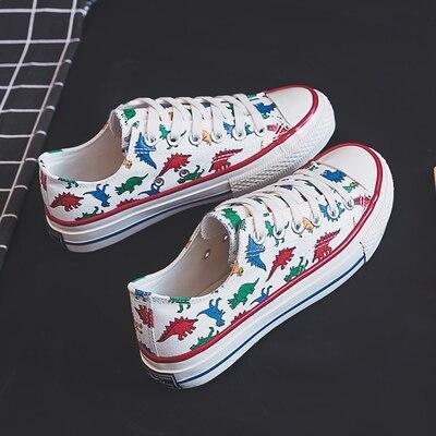Girls Canvas Shoes Dinosaur High Up Sneakers Cartoon Cute Dino 2020 Autumn New Preppy Style Cool Fashion Women Casual Shoes
