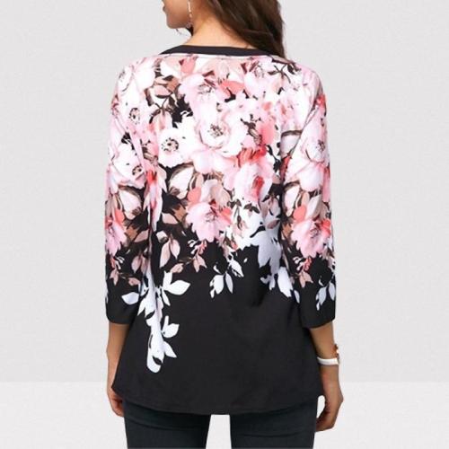Plus size 4xl 5xl 2020 Women New summer Boho Print Flower Tops Three-Quarter Sleeve V-Neck T Shirt Female Casual Tee Shirt