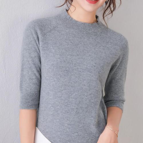 women sweater half sleeves crew neck real wool pullover warm spring outerwear casual fashion jumper basic shirt sweaters