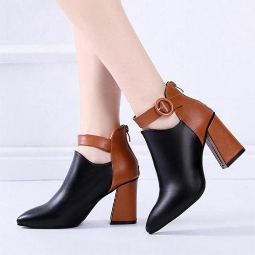 Plus Size 35-44 Women Boots Patchwork Ankle Boots Buckle botas mujer High Heels Booties 2020 Winter Shoes Zip zapatos mujer 7736