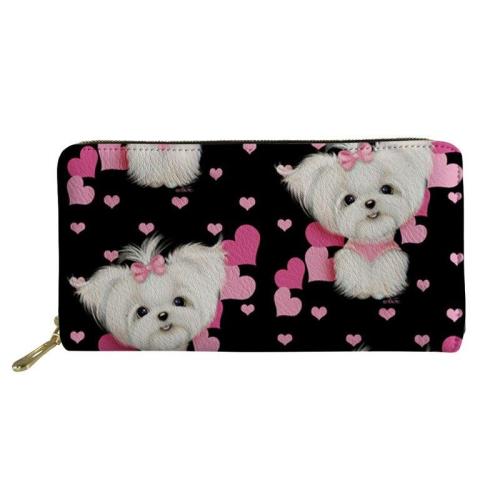 3D Maltese Dog Floral Print Wallets Women Luxury Wallet High Quality Long Leather Purse For Youth Girls Gift Card Holder Cases