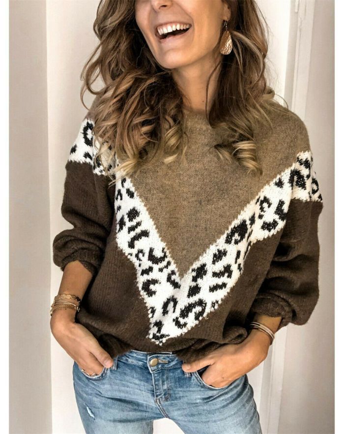 High Quality Fashion Casual Women's Clothing Female Patchwork Color O-Neck Long Sleeved Knitted Sweater Women Soft Pullovers