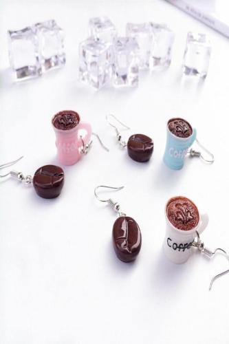 Christmas Fun Funny Coffee Beans Latte Dumplings Earrings Simulation Exaggeration Trend Style Woman Girl Jewelry Gift Earings