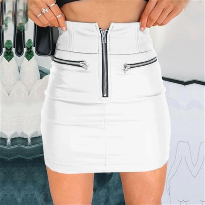 New arrival 2020 Fashion Sexy High waist PU leather Women Skirts Sashes Zipper Pencil Mini skirt Autumn Winter White Black skirt