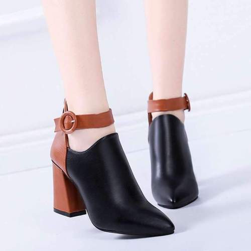 Plus Size 35-44 Women Boots Patchwork Ankle Boots Buckle botas mujer High Heels Booties 2020 Winter Shoes Zip zapatos mujer 7736