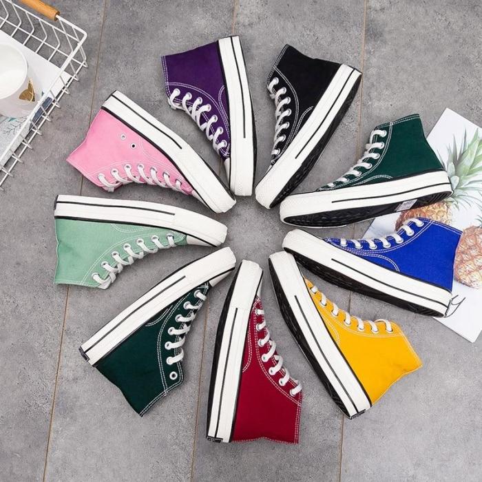 spring Solid Color purple Women's Casual Shoes Vulcanized Sneakers women High Top Canvas Flats Shoe Lace Up Footwear