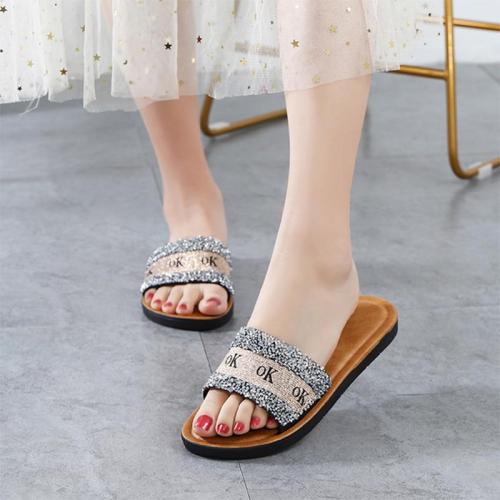 Women Summer Casual Slipper Ladies Sequins Outdoor Fashion Flat Sandals Woman Bling Non Slip Slippers Female Shoes 2020 New