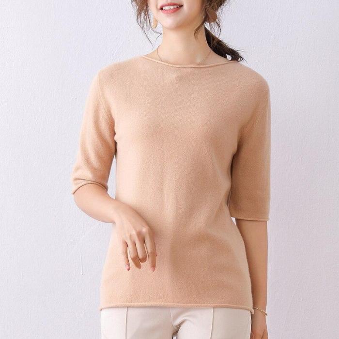 women sweater short sleeves slash neck real wool pullover warm spring outerwear casual fashion jumper top knitting