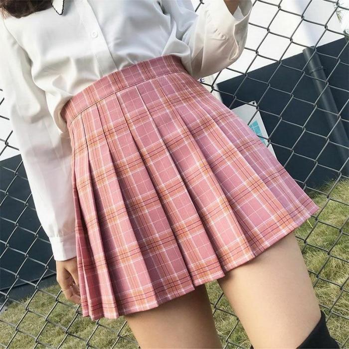 Plaid Summer Women Skirt 2020 High Waist Stitching Student Pleated Skirts Women Cute Sweet Girls Dance Mini Skirt XS-3XL