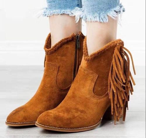 Plus Size Women Fringe Ankle Boots Faux Suede Boots High Heels Winter Shoes Femal Snow Boots Zip Gladiator Botas Mujer N7835