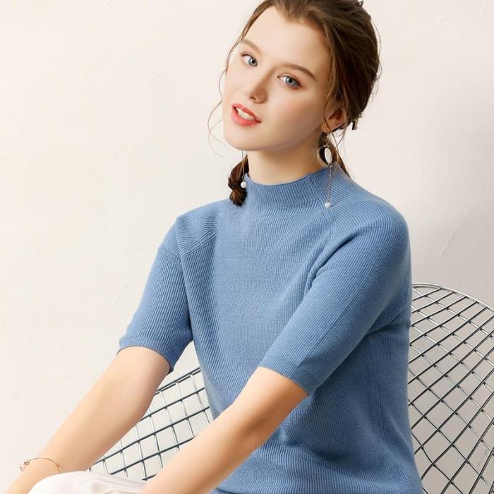 women sweater half sleeves crew neck casual solid female knitting autumn spring pullovers warm fashion ladies clothing