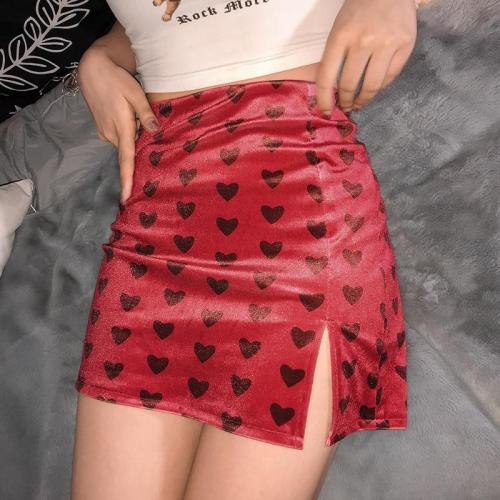 Red Velvet High Waist Skirt Streetwear Heart Print Zipper Cute Skirts Womens Preppy Style A-Line Mini Skirt Harajuku 2020 spring