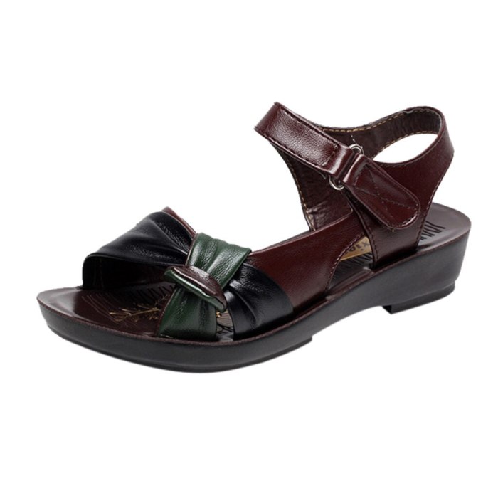 Women Ladies Summer Sandals Fashion Leather Knot Sandals Comfort Shoes Open Toe Shoes Solid Color Wild Wedges Sandal