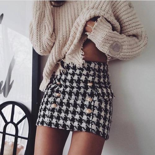 HIGH STREET New Fashion 2020 Runway Designer Skirt Women's Lion Buttons Double Breasted Tweed Wool Houndstooth Mini Skirt