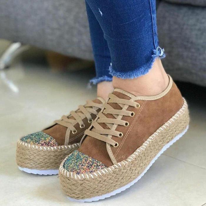 Women Canvas Shoes Women Casual Hemp Thick Bottom Flats Lace-up Fashion Ladies Autumn  Vulcanized Shoes White Sneakers