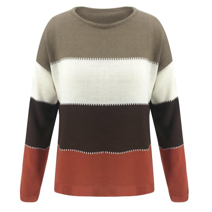 Retro Korean Fashion Ladies Full Sleeve Sweater Women Knitting Sweater Striped O-Neck Pullover And Jumper Loose Sweater Hot Sale