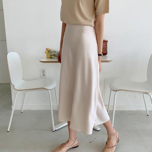 2019 Satin Skirts Women Casual Loose Long Skirts Soft A-Line Pink Summer Skirt Plus Size High Waist Harajuku Korean Elegant V812