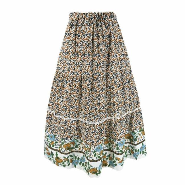 New Chiffon BOHO Ladies Floral Printed Loose Fashion Jersey Gypsy Long Maxi Full Skirt Sun Dress