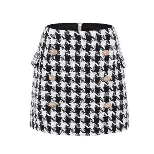 HIGH STREET New Fashion 2020 Runway Designer Skirt Women's Lion Buttons Double Breasted Tweed Wool Houndstooth Mini Skirt