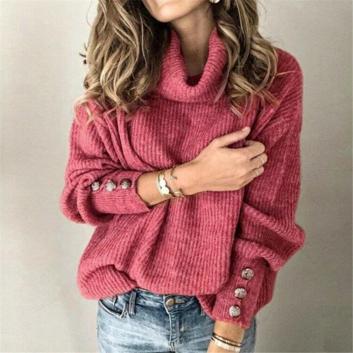 Hot Autumn Womens Long Sleeve Pullover Sweater Jumper Winter Warm Fleece Fur baggy High Neck Ladies Casual Outwear Pullover Tops
