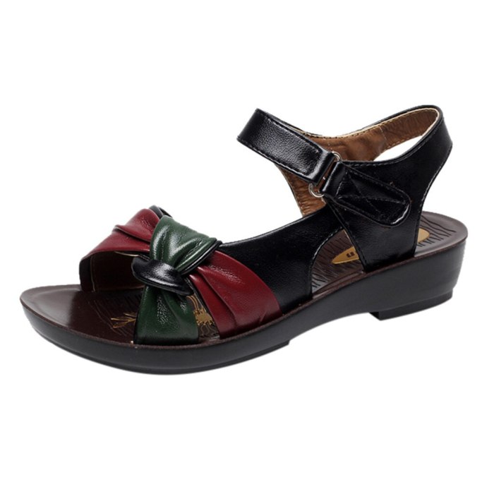 Women Ladies Summer Sandals Fashion Leather Knot Sandals Comfort Shoes Open Toe Shoes Solid Color Wild Wedges Sandal