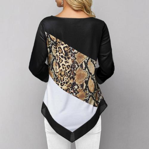 Shirt Women Spring Autumn Printing O-neck Blouse 3/4 Sleeve Casual Hem Irregularity Female fashion shirt Tops Plus Size