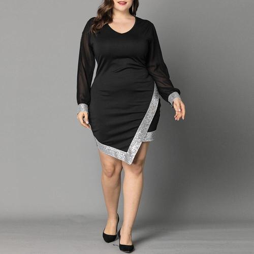 6XL Women Summer Dress 2020 Plus Size Maxi Dress Evening Party Elegant Ladies Dress Long Sleeve Irregular Hem Black vestidos D30