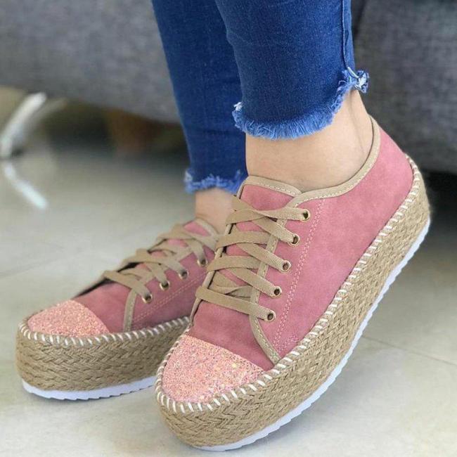 Women Canvas Shoes Women Casual Hemp Thick Bottom Flats Lace-up Fashion Ladies Autumn  Vulcanized Shoes White Sneakers