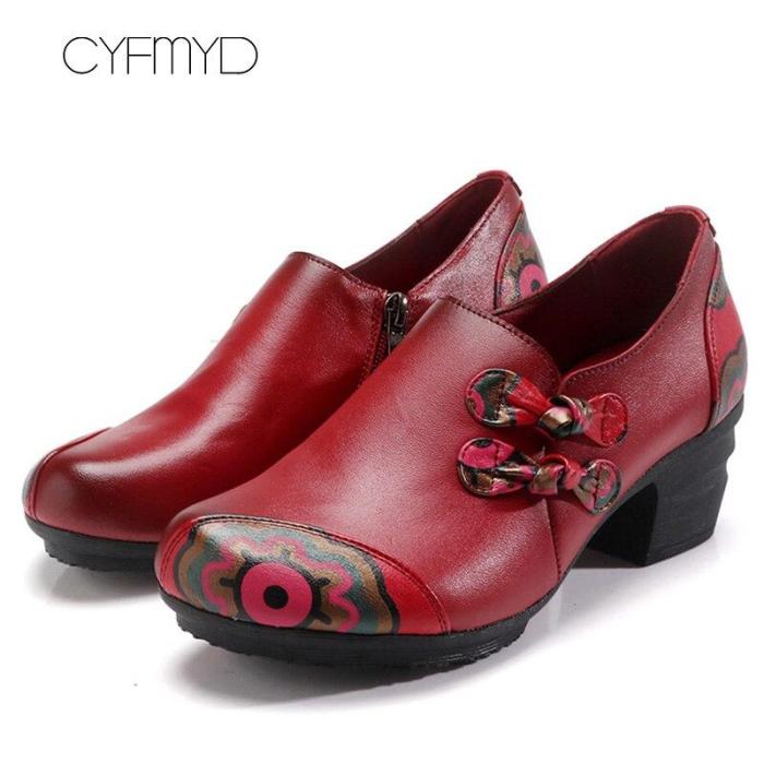 Shoes woman Butterfly-knot Flats shoes Real leather Print female shoe Increase Wedges shoes Rubber Non Slip buty damskie