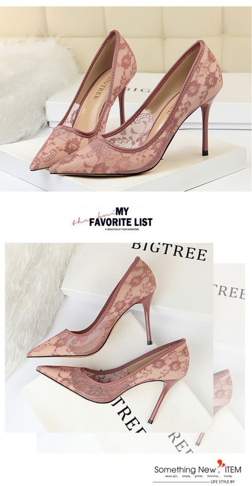 2019 New Elegant Lace Women Pumps High Heels Transparent Flower Lace Wedding Shoes Women Pointed Toe Sexy Party Shoes G0068
