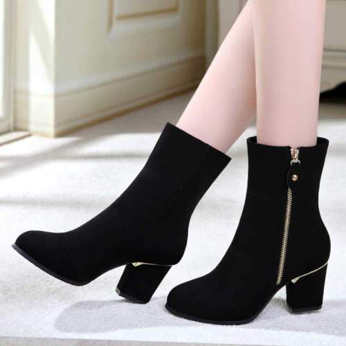 Plus Size Women Ankle Boots High Heels Black Boots Side Zip Ladies Winter Shoes Snow Boots Gold Heels Work Shoe botas mujer 7851