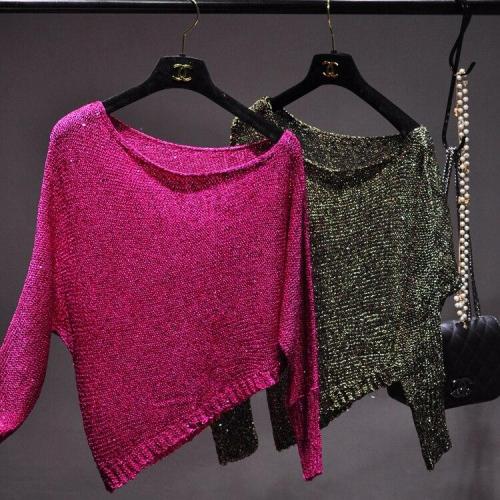 Autumn New Women Sexy Slash Neck One Shoulder All Sequined Long Sleeve Knitted Short Sweaters Pullovers Fashion Streetwear 2020