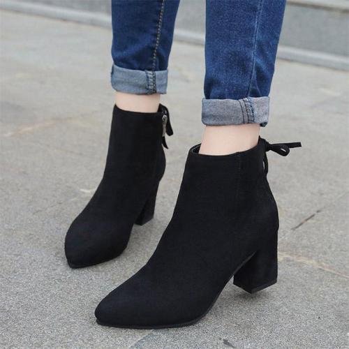 Plus size 35-43 Winter Boots High Heels Flock Ankle Boots Women Shoes chunky Heels botas mujer Zip botines chaussures femme 7647