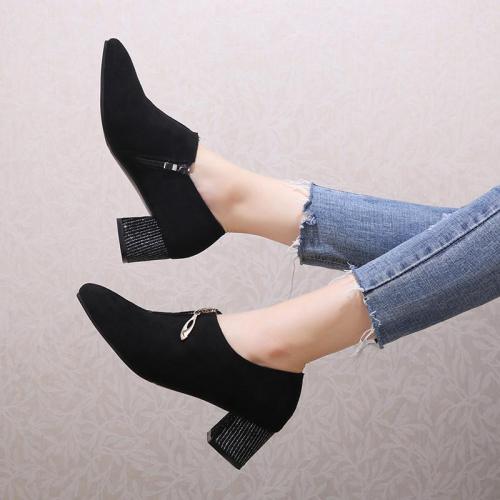 Plus Size Women Bare Boots Front Zip Ankle Boots Silver Heeled Designer Shoes Faux Suede Office Shoes Ladies botas mujer N7852