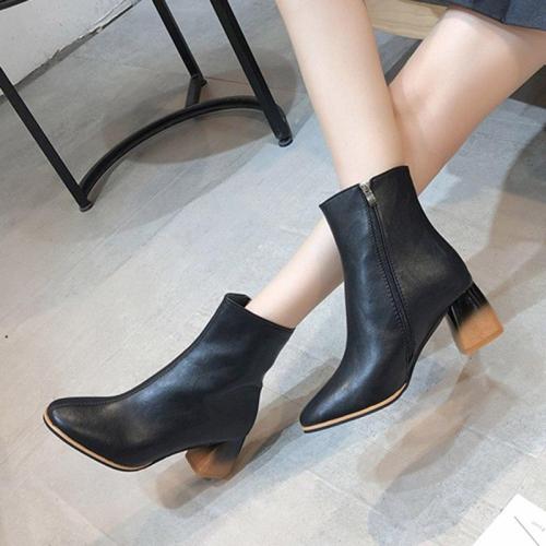 Plus Size 35-43 Women Ankle Boots 2020 Winter High Heels Boots PU Leather Botas Mujer Black Fashion Booties Martin boots N7796
