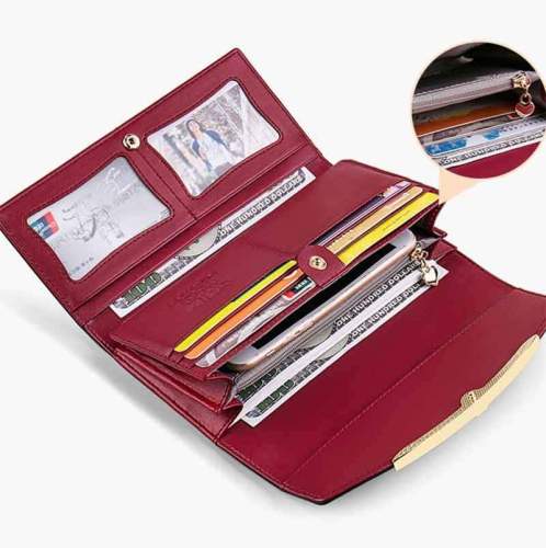Long Women Genuine Leather Wallet Cow Leather Female Purse Luxury Brand Womens Leather Wallets Large Capacity Ladies Purses