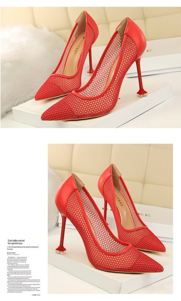 Fashion Summer Heels Women Mesh Breathable High Heels Pumps Thin Pumps Ladies Pointed Toe Shallow Pumps Shoes G0101