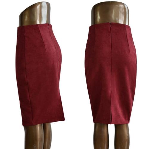 2020 Sexy Suede Midi Pencil Skirt Women Solid Color Fashion Vintage Split Elastic High Waist Office Lady Bodycon Skirts Saias