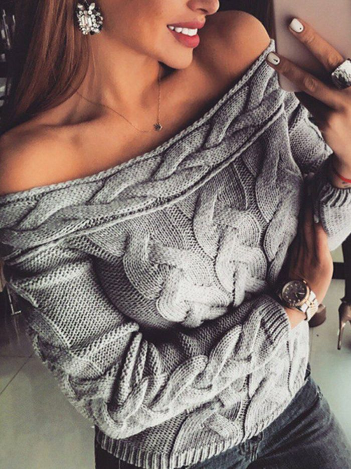 2020 Autumn Winter Women Knitted Off Shoulder Sweater Casual Soft Loose Jumper Fashion Slim Femme Elasticity Pullovers tops