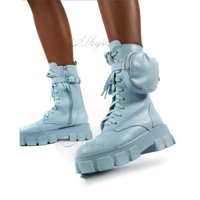 2020 New Chunky Boots Fashion Pocket Platform Boots Women Ankle Boots Female Sole Pouch Ankle Boots Women Botas Mujer Plus Size