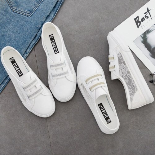 Women Casual Shoes 2021 Summer Hollow Out Lace Sneakers Slip on White Shoes for Girls 35-40 Flat Heel Breathable Flats Spring