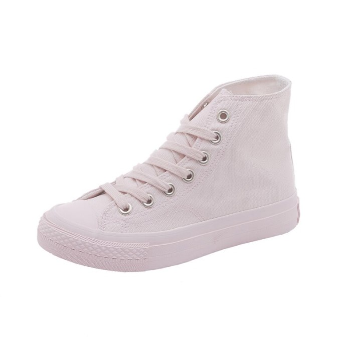 2021 Spring New Canvas Shoes Women Flat Sneakers Pink Casual Shoes Lace Up High-top Solid Color Flats Good Quality 35-40 Trainer