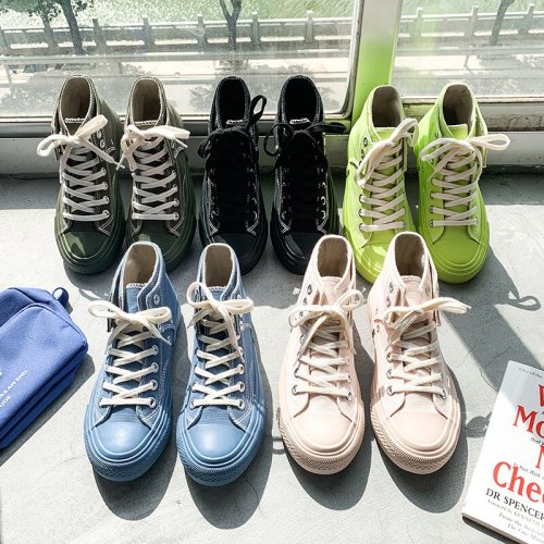 Pink Shoes Girl Bright Fluorescent Green Indigo Blue Sneakers Fashion Chic Canvas Shoes Spring Autumn 35-40 Lace Up 2020 New
