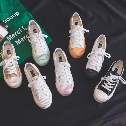 Canvas Shoes Female 2021 White Trendy Shoes Korean Ulzzang Cookies Sneakers Girls Vulcanized Shoes Casual Flat Heel 35-40 Pink