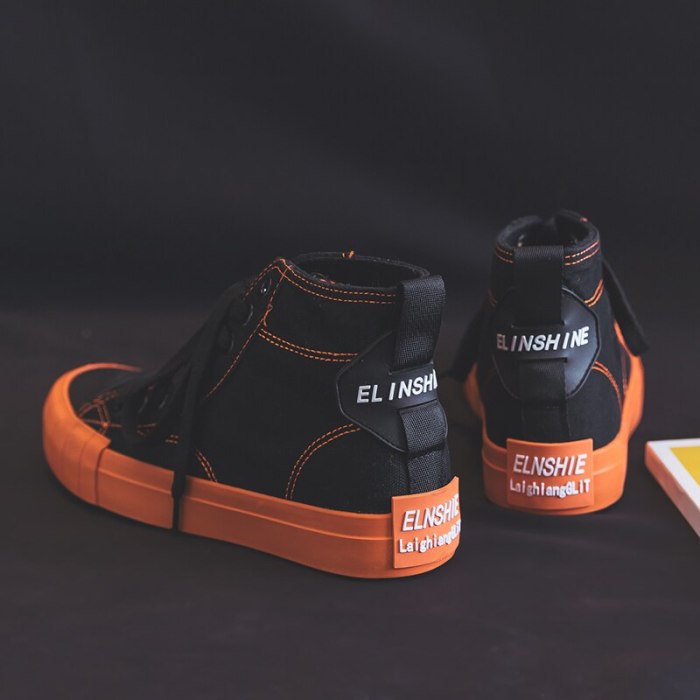 Women Sneakers 2020 Spring New Girls Orange Shoes Canvas High Top Black Lace Up Lady Fashion Casual Shoes Solid Color 35-40