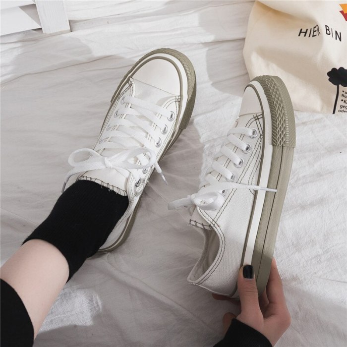 Women Sneakers 2020 New Spring Korean Canvas Shoes for Female Students Casual Shoes Lace Up Girl Pink Shoe Stylish All Match