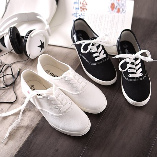 HUANQIU White Women Vulcanize Canvas Shoes Low Breathable Female Solid Color Flat Shoes Casual Candy Colors Leisure Cloth Shoes