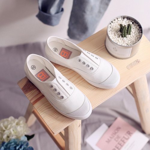 Women Canvas Shoes Elastic Band Lady Loafers Flat Heel Slipon All Match Girls White Shoes Sneakers Spring Autumn Tenis Femino